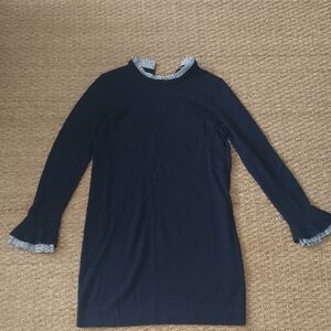 Club Monaco Navy and White Striped Collar Top